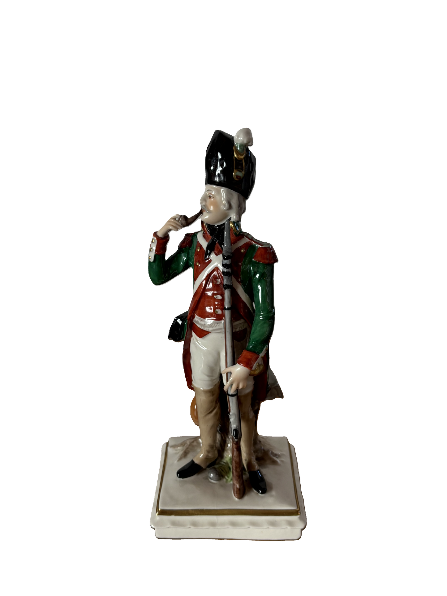 Statuetta in ceramica di soldato con marchio Capodimonte