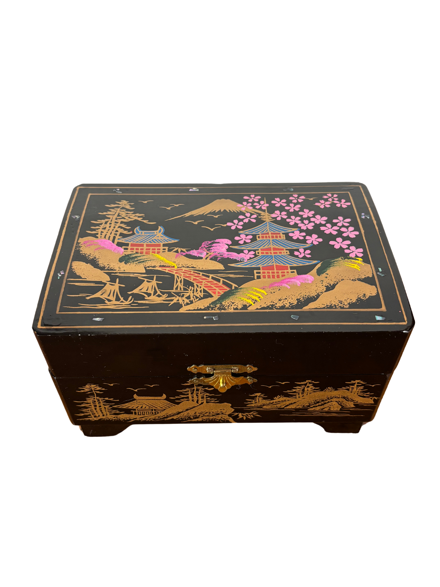 Vintage Japanese Black Lacquer Music Box