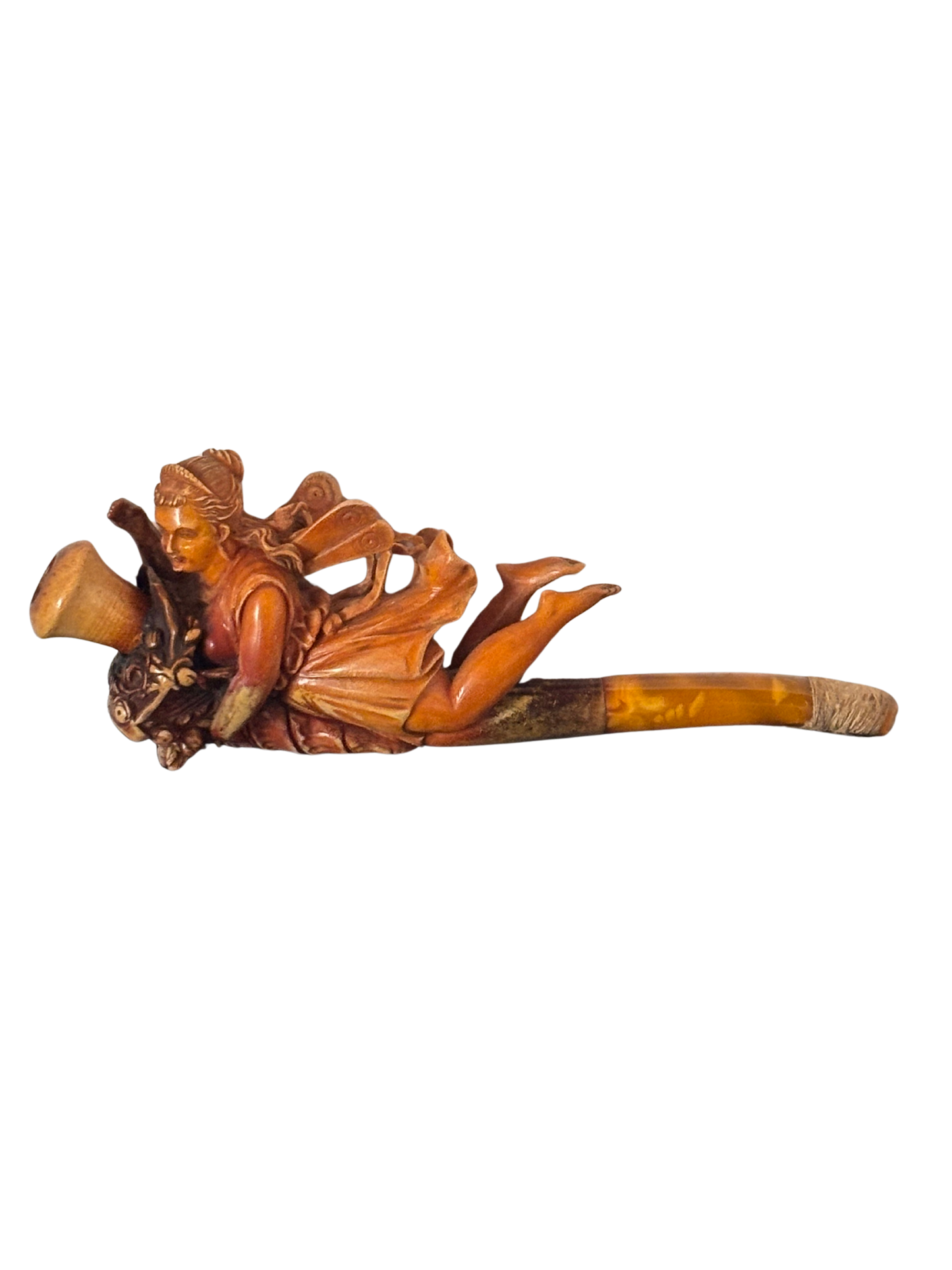 Antica pipa in schiuma di mare – Donna alata con cornucopia – Arte decorativa XIX-XX secolo