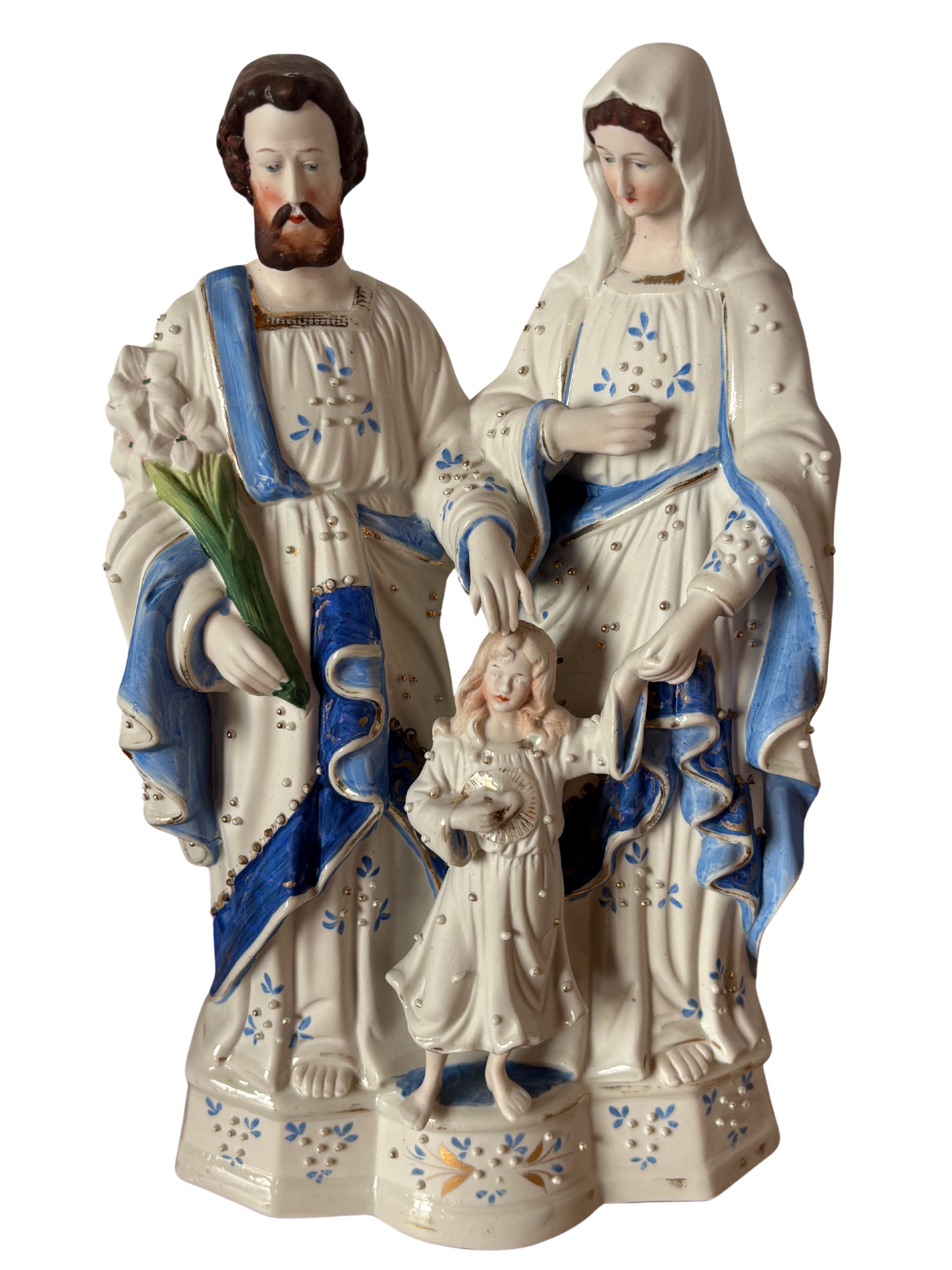 Statua Sacra Famiglia in Ceramica Vintage – Madonna, San Giuseppe e Gesù Bambino