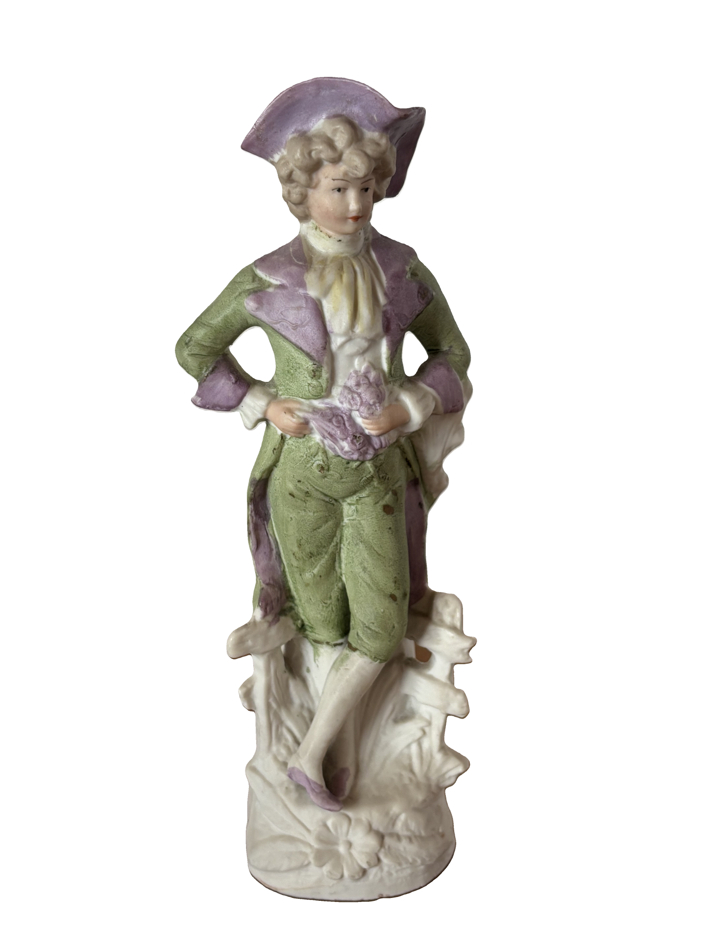 Statuetta in ceramica biscuit – Giovane gentiluomo con fiori
