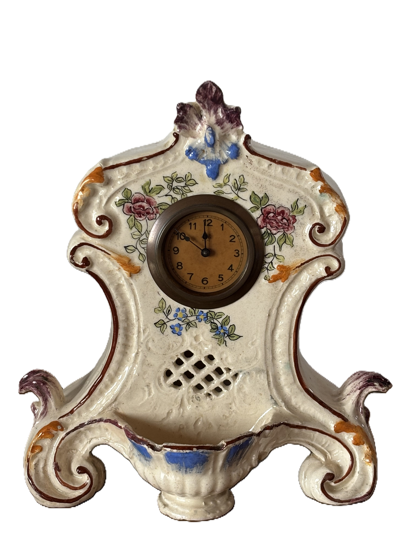 Orologio da tavolo in ceramica vintage decorata – marchiato e restaurato