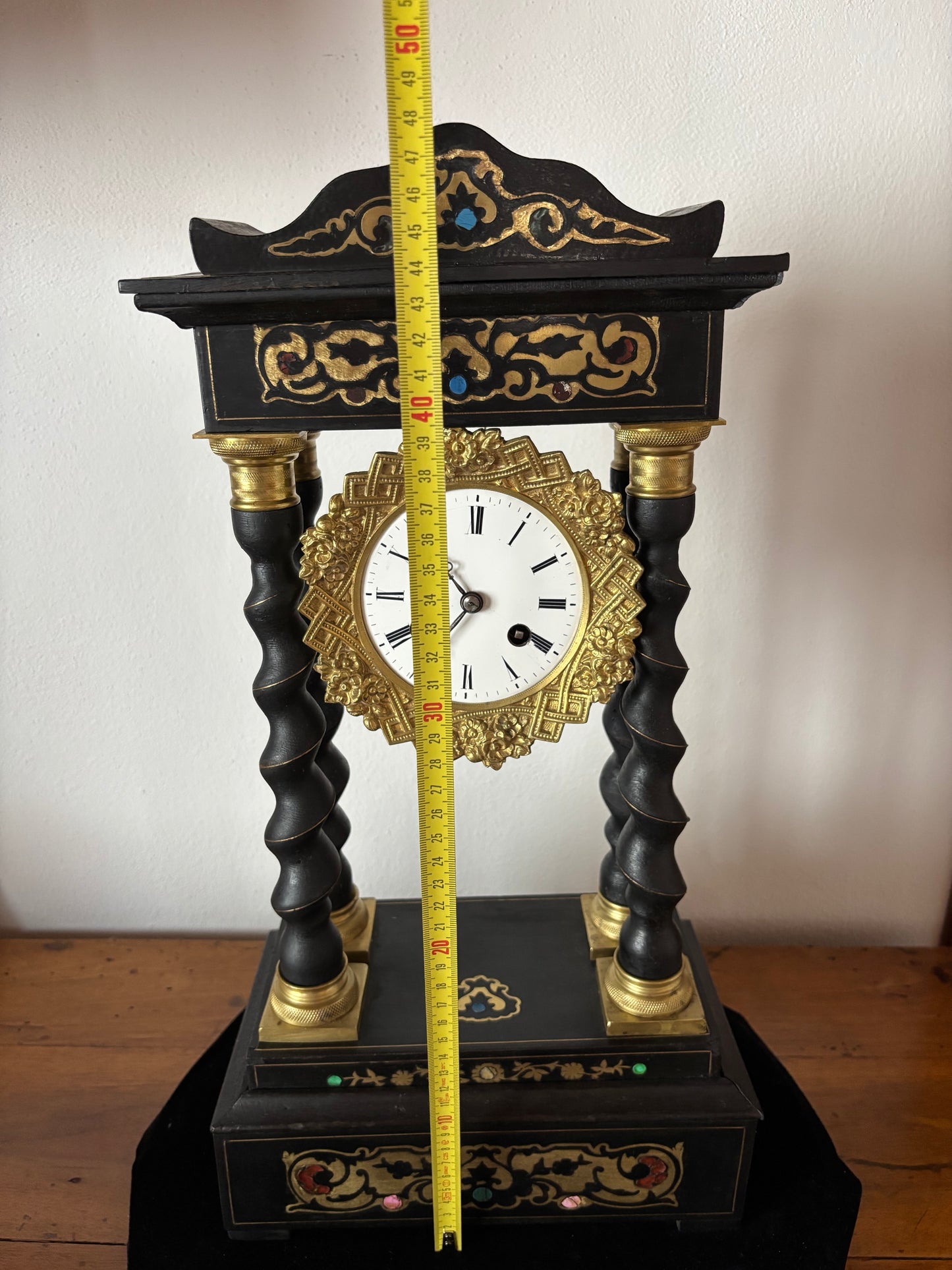 Napoleon III Period Wooden Pendulum Clock with Metal Inlays