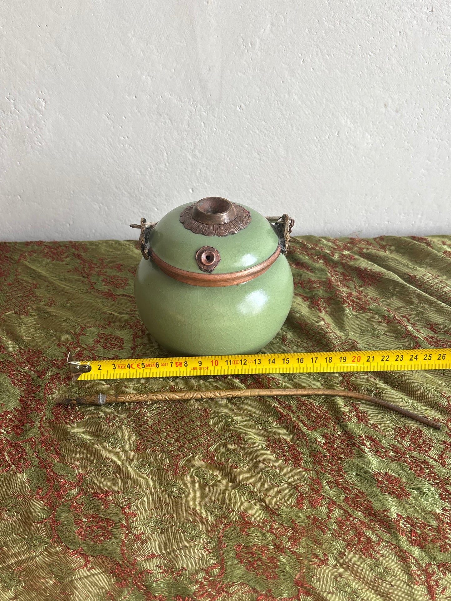 Opium Pipe in Ceramic and Metal with Ornamental Mounts