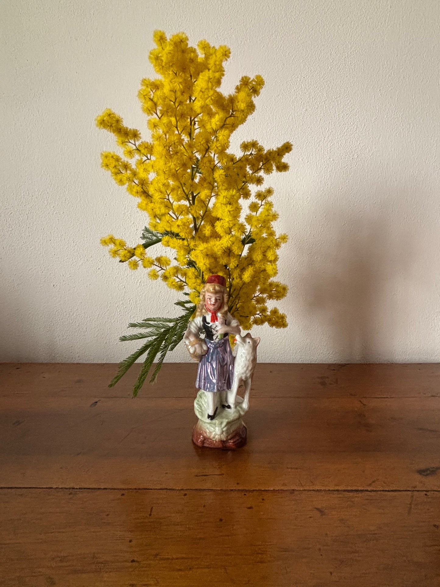 Ceramic Figurine – Little Red Riding Hood with the Wolf, Vintage Style