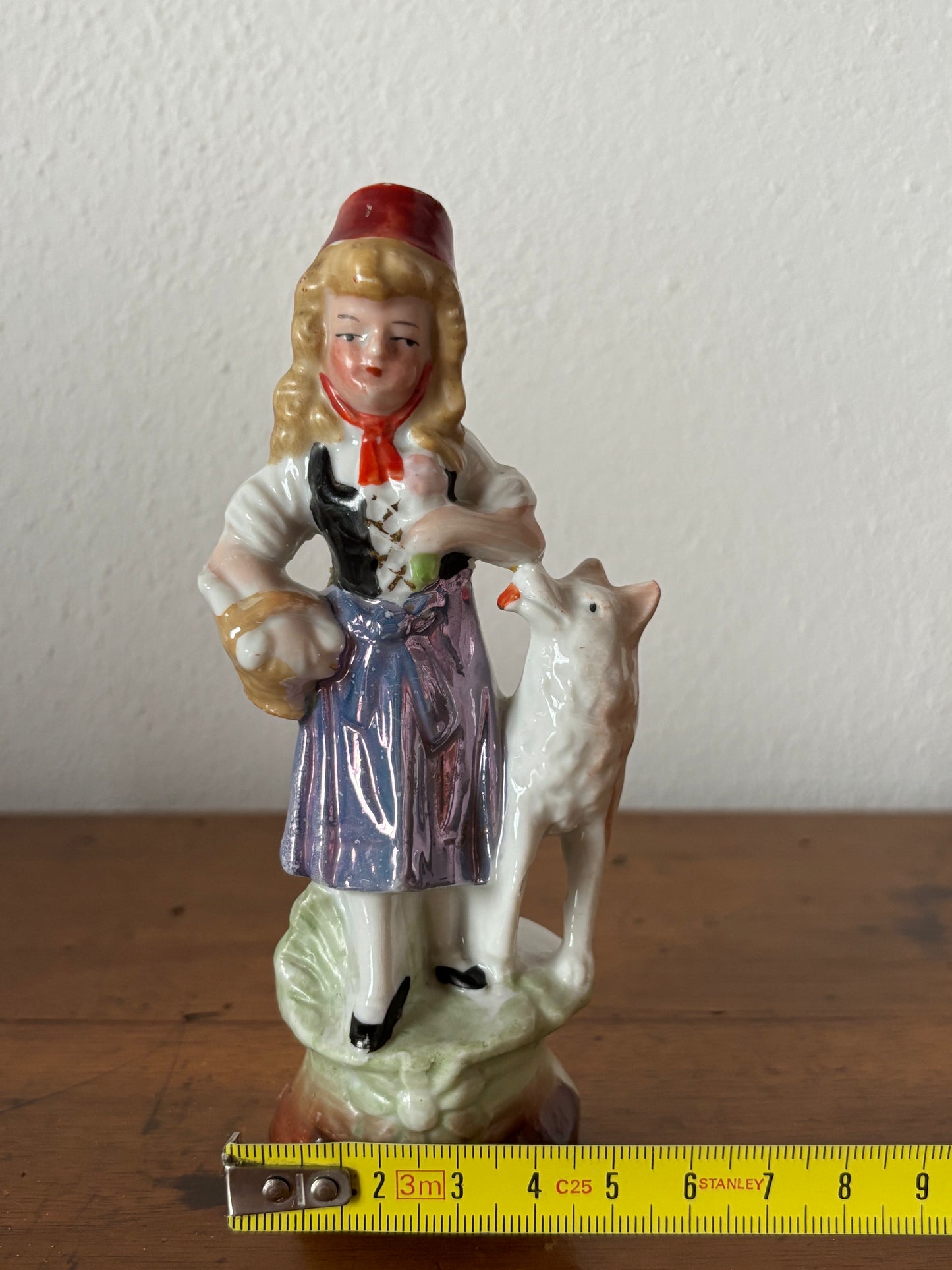 Ceramic Figurine – Little Red Riding Hood with the Wolf, Vintage Style