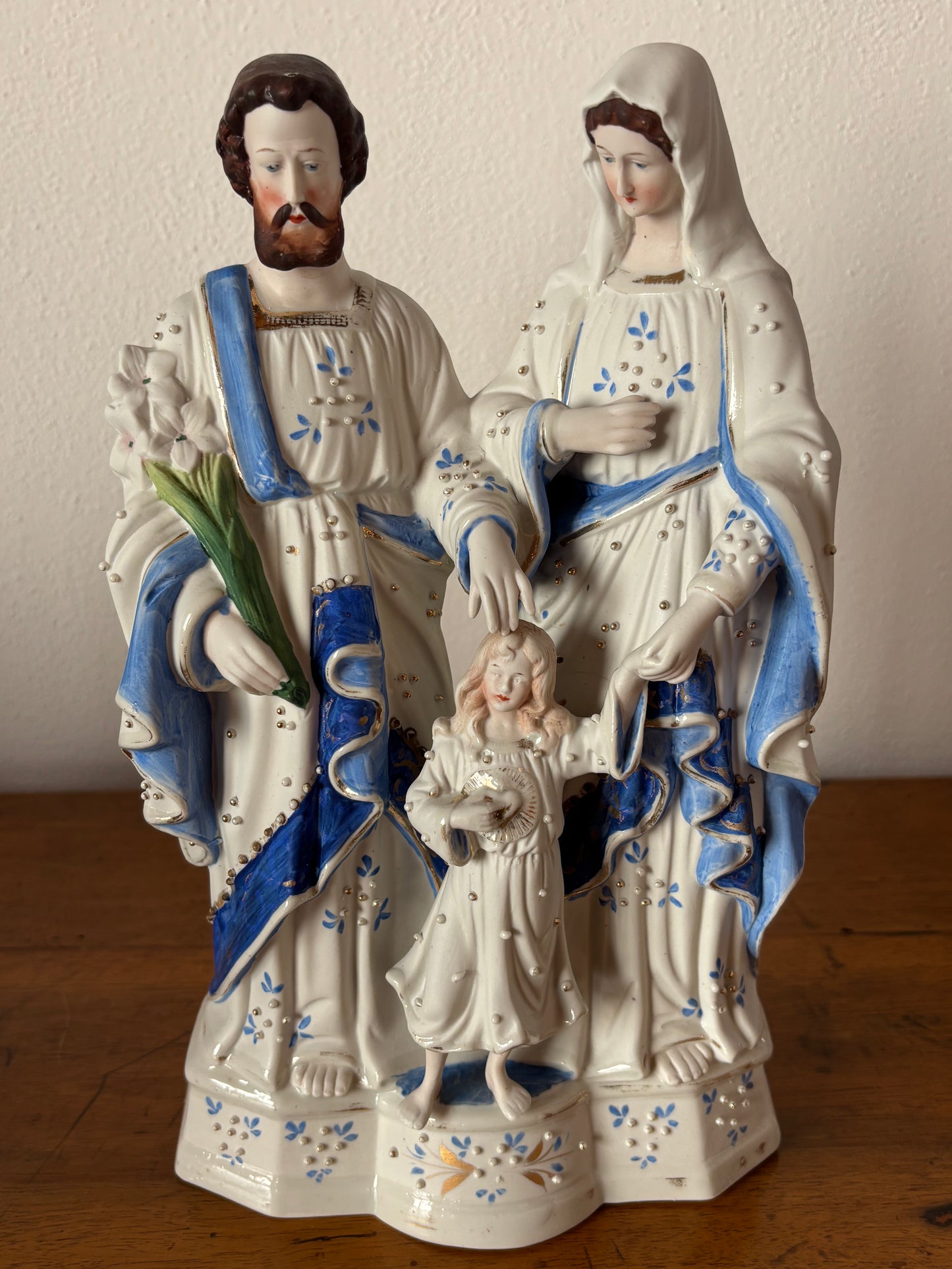 Statua Sacra Famiglia in Ceramica Vintage – Madonna, San Giuseppe e Gesù Bambino