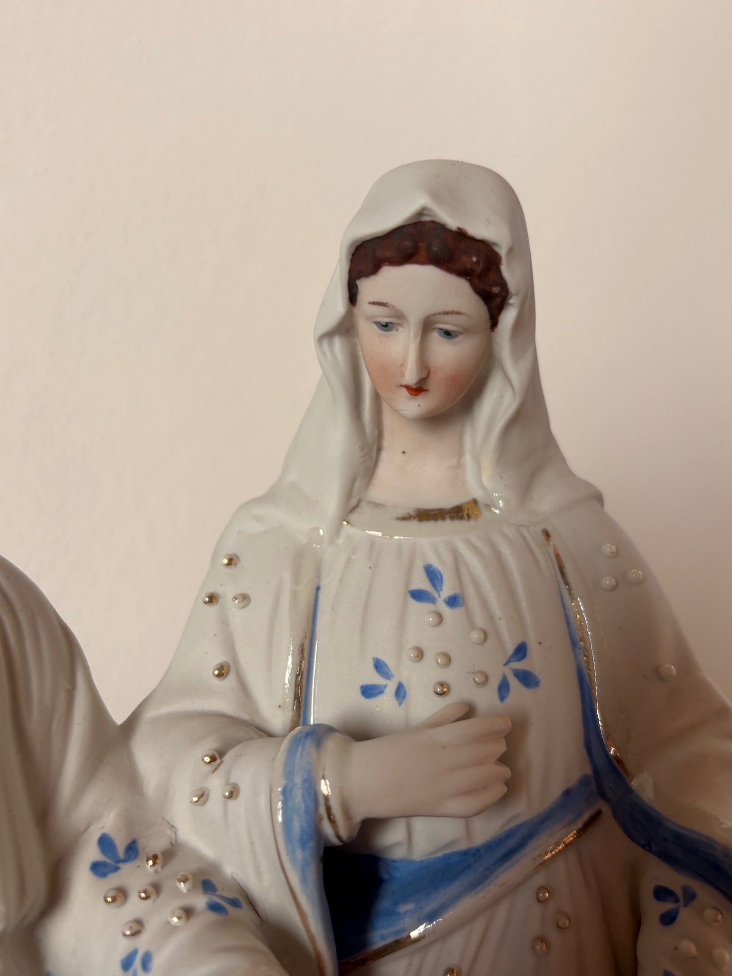 Statua Sacra Famiglia in Ceramica Vintage – Madonna, San Giuseppe e Gesù Bambino