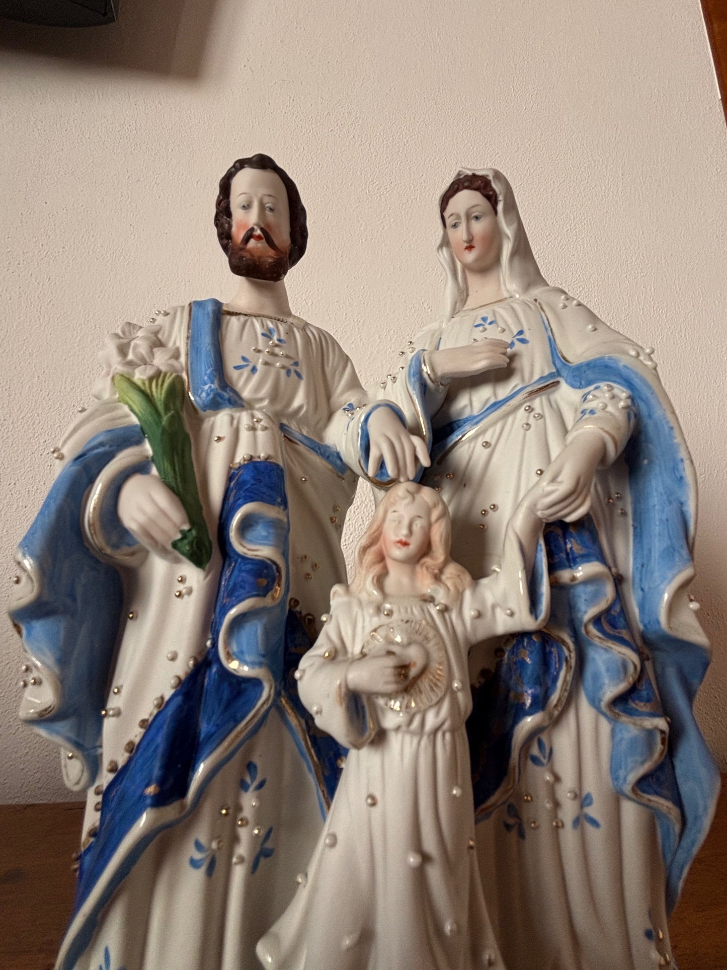 Statua Sacra Famiglia in Ceramica Vintage – Madonna, San Giuseppe e Gesù Bambino