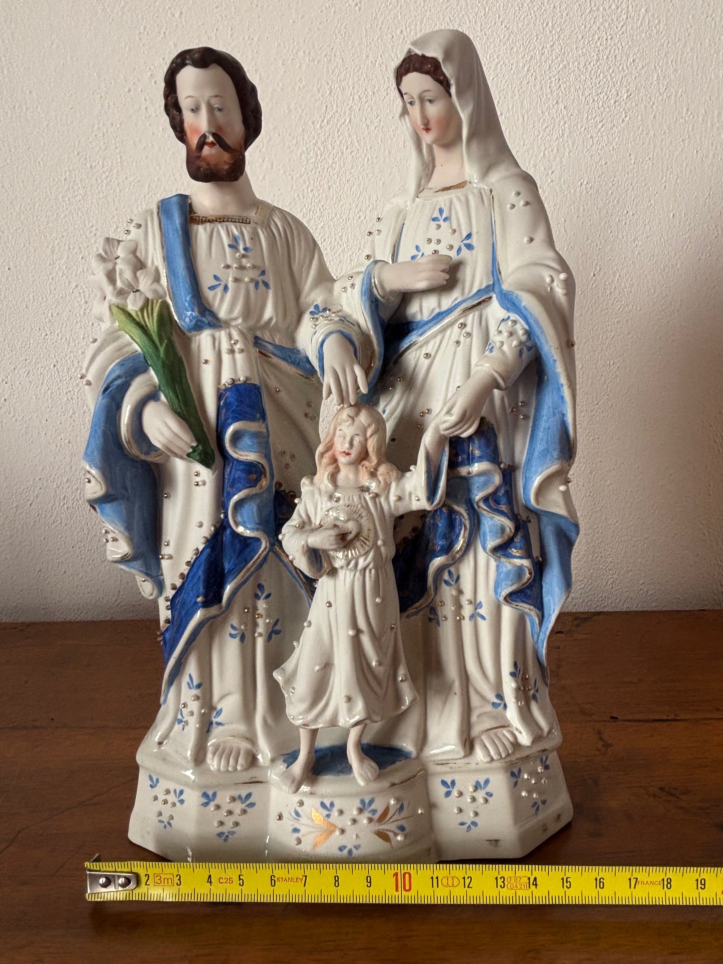 Statua Sacra Famiglia in Ceramica Vintage – Madonna, San Giuseppe e Gesù Bambino