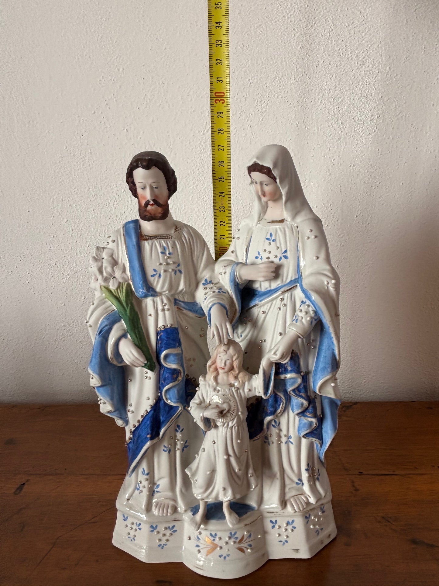 Statua Sacra Famiglia in Ceramica Vintage – Madonna, San Giuseppe e Gesù Bambino