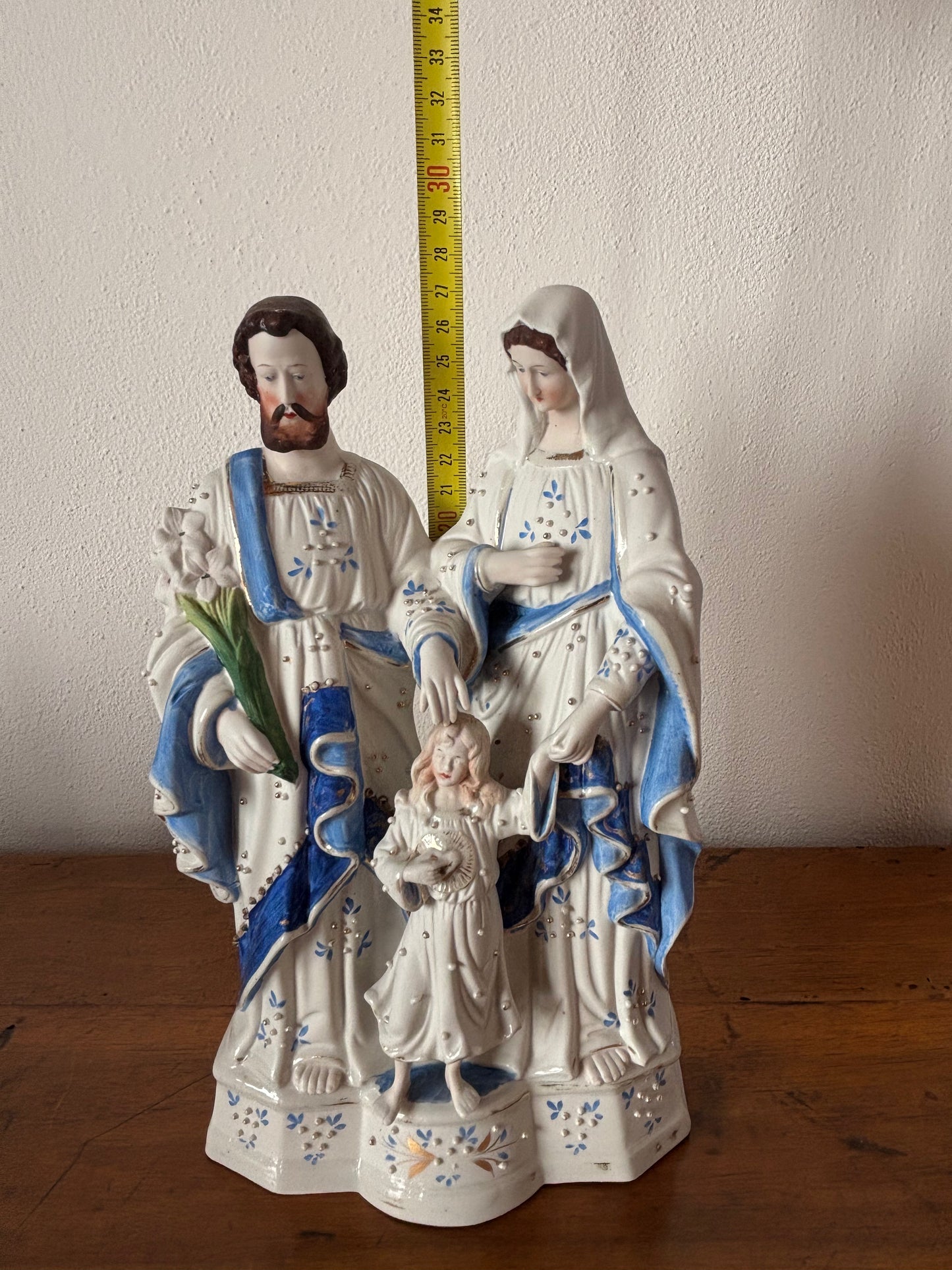 Statua Sacra Famiglia in Ceramica Vintage – Madonna, San Giuseppe e Gesù Bambino