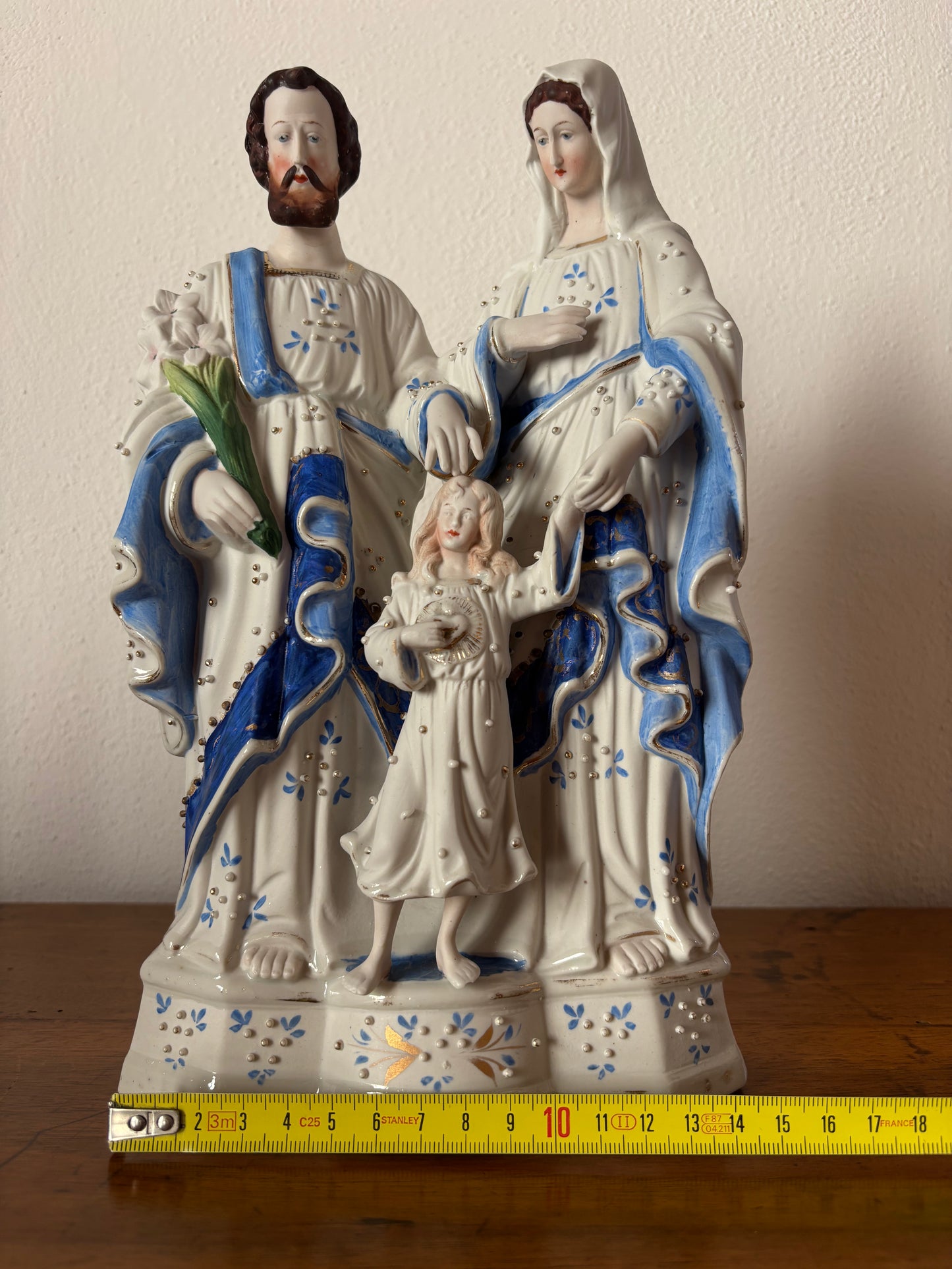 Statua Sacra Famiglia in Ceramica Vintage – Madonna, San Giuseppe e Gesù Bambino