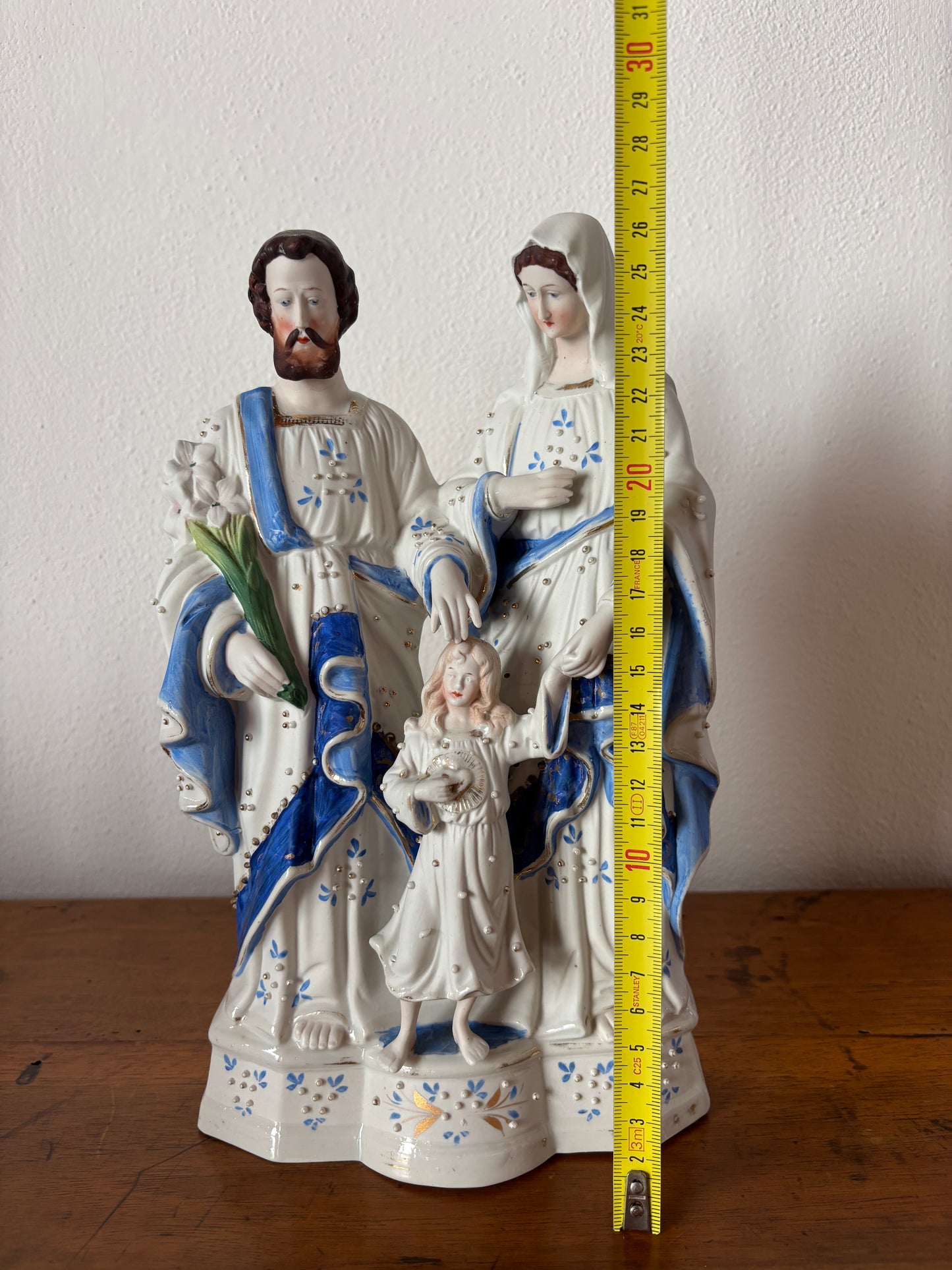 Statua Sacra Famiglia in Ceramica Vintage – Madonna, San Giuseppe e Gesù Bambino
