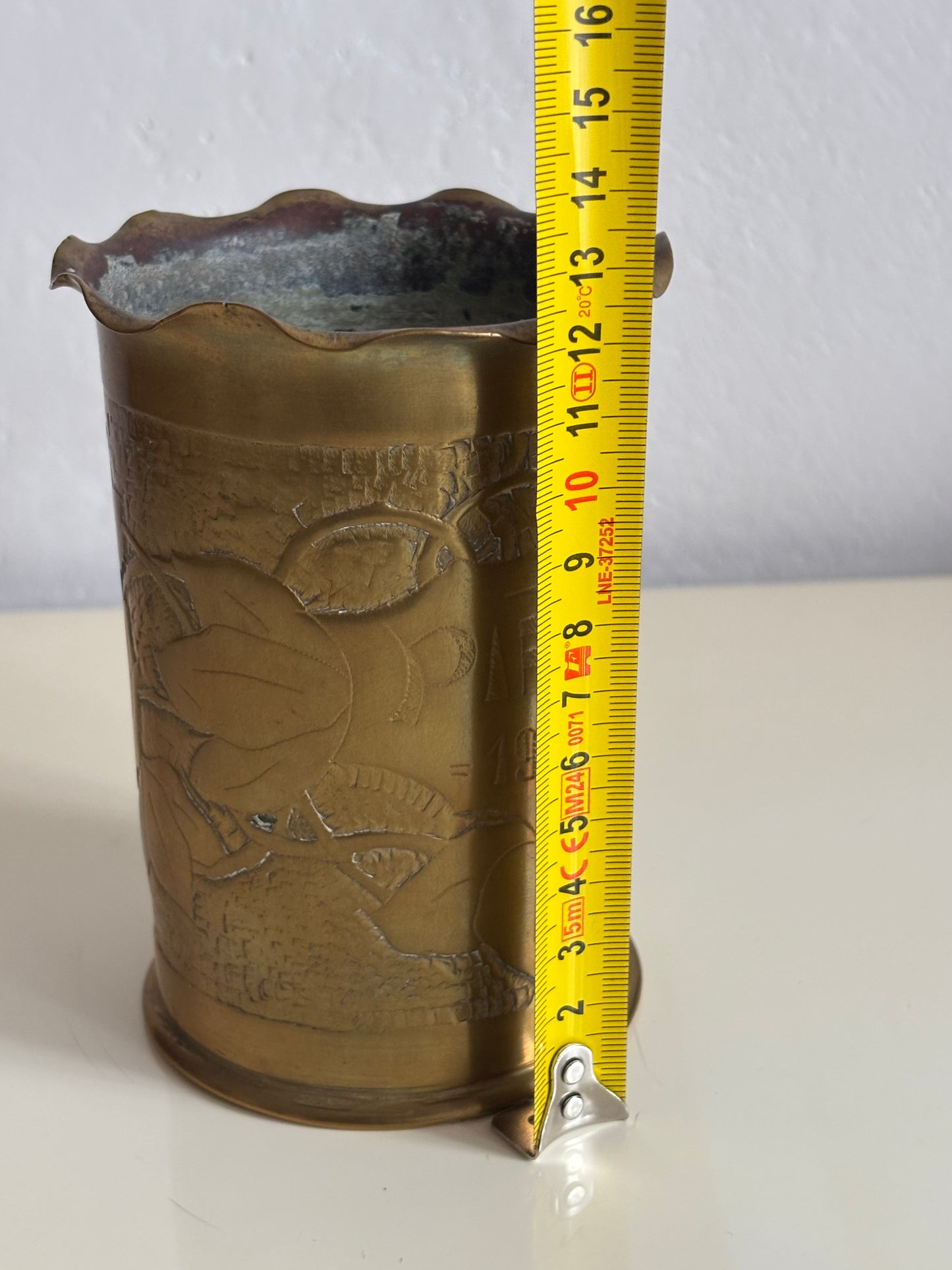 German Shell Case (1915) Converted into a Vase with “Piave 1918” Engraving – Authentic World War I Trench Art