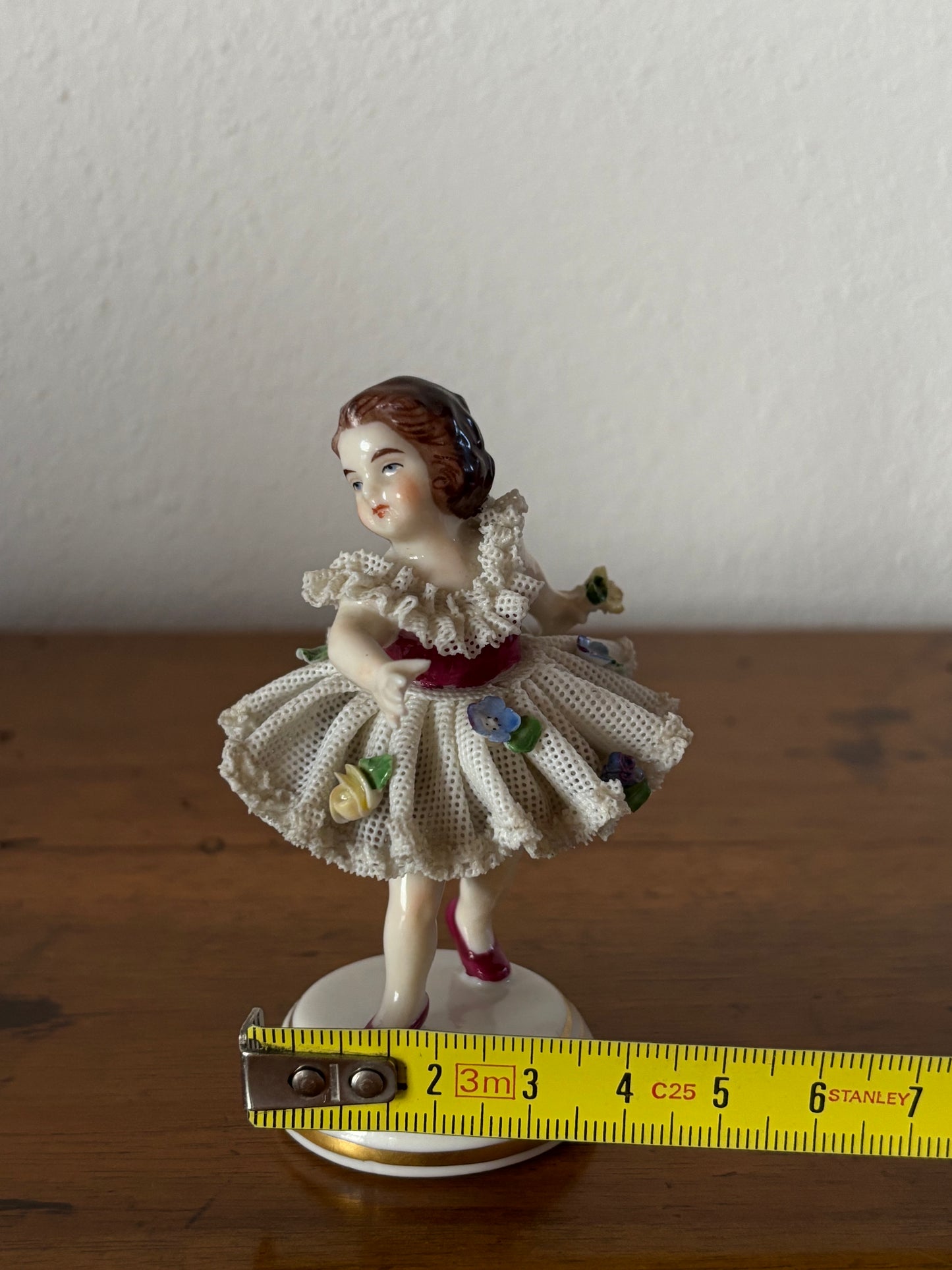 Figurine with Crowned N Mark – Girl in Tulle with Lace and Floral Details