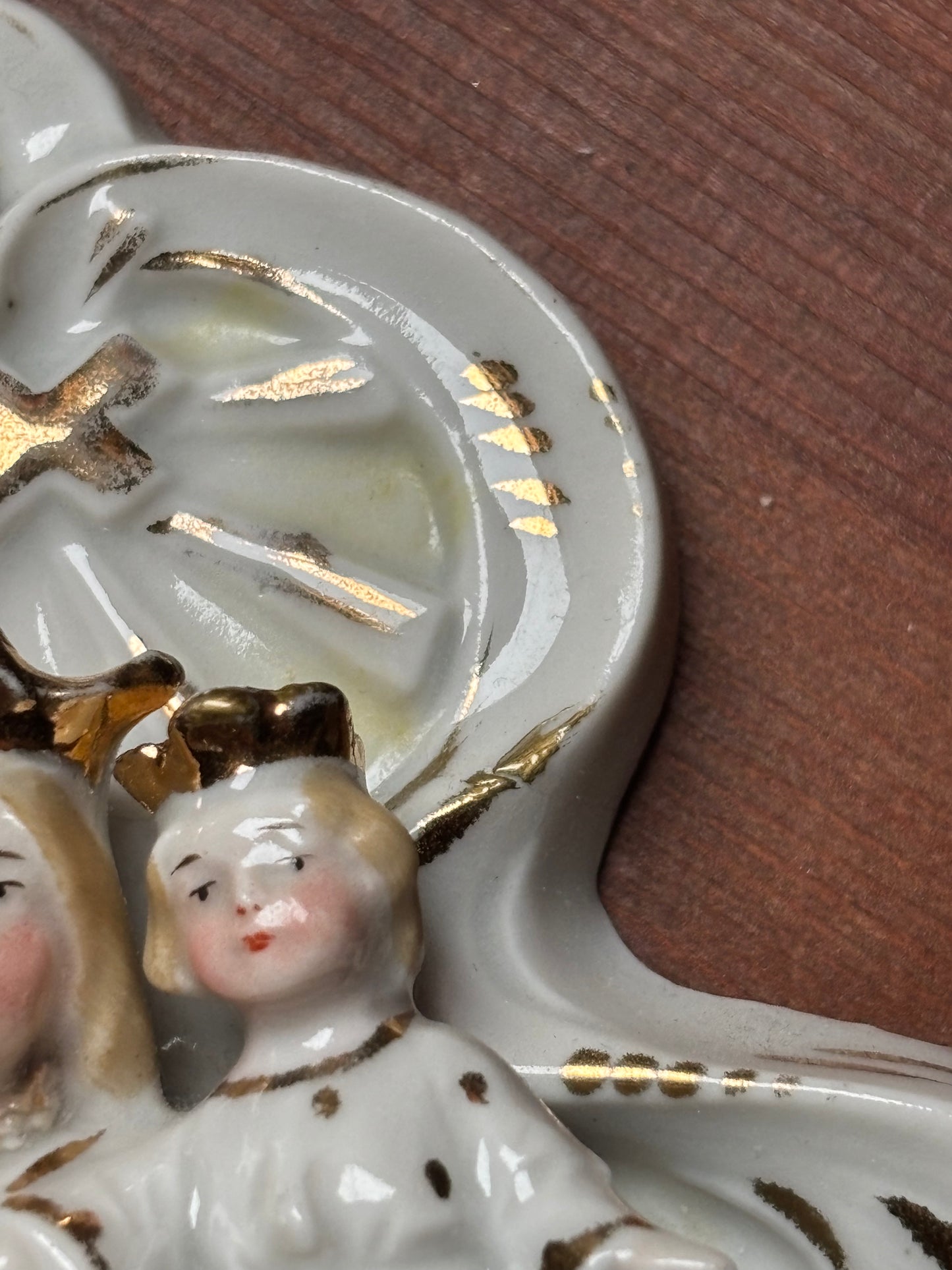 Polychrome Ceramic Holy Water Font with Madonna and Child – 20th Century