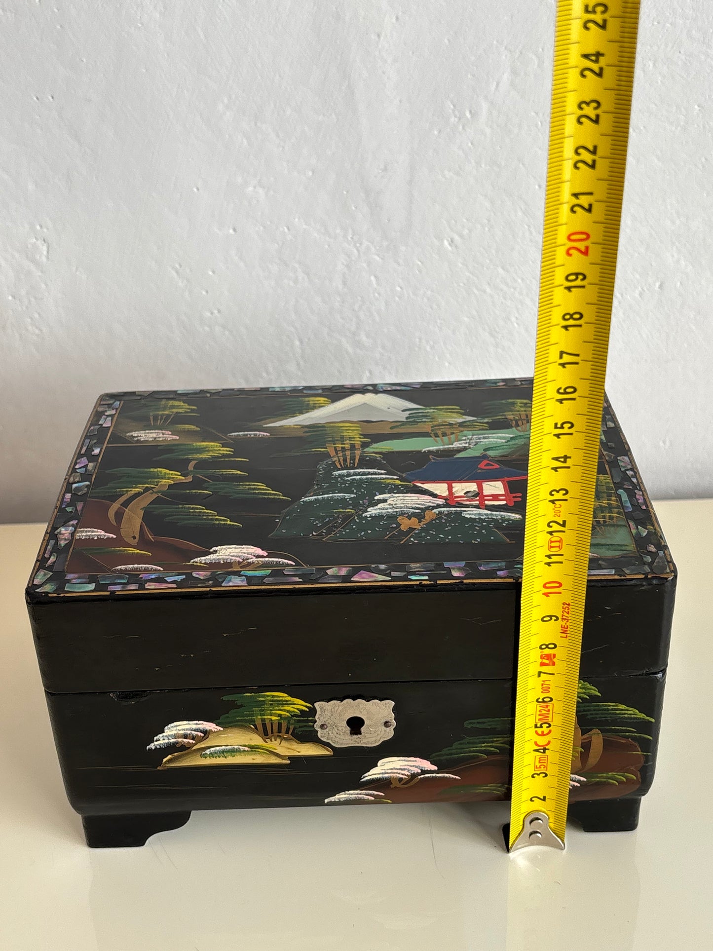 Vintage Japanese Lacquered Jewelry Box with Music Box and Ballerina