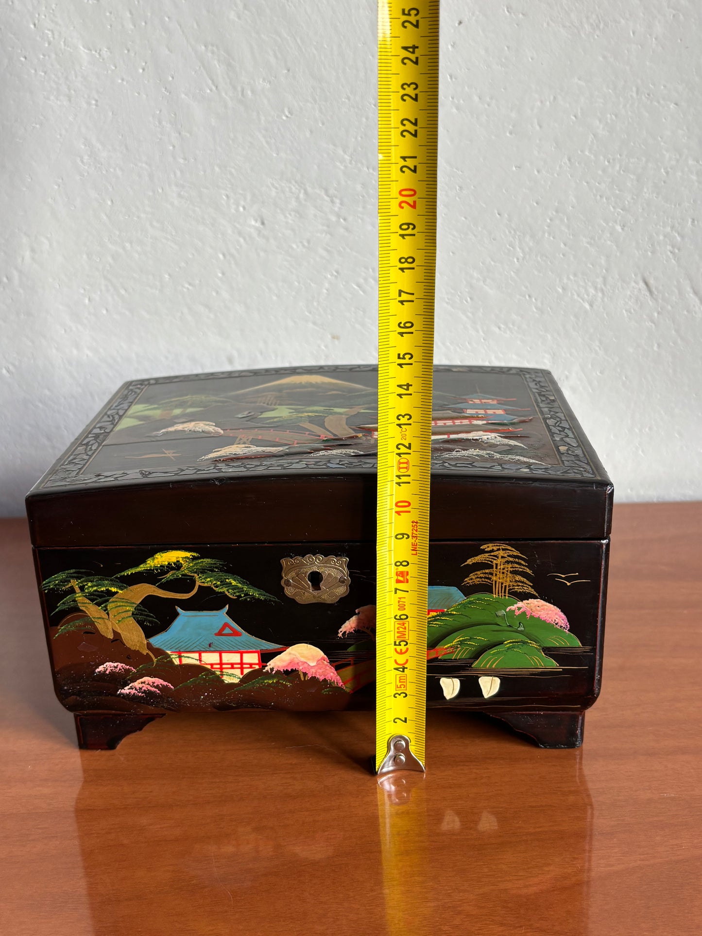 Vintage Japanese Lacquer Jewelry Box with Music Box and Lights