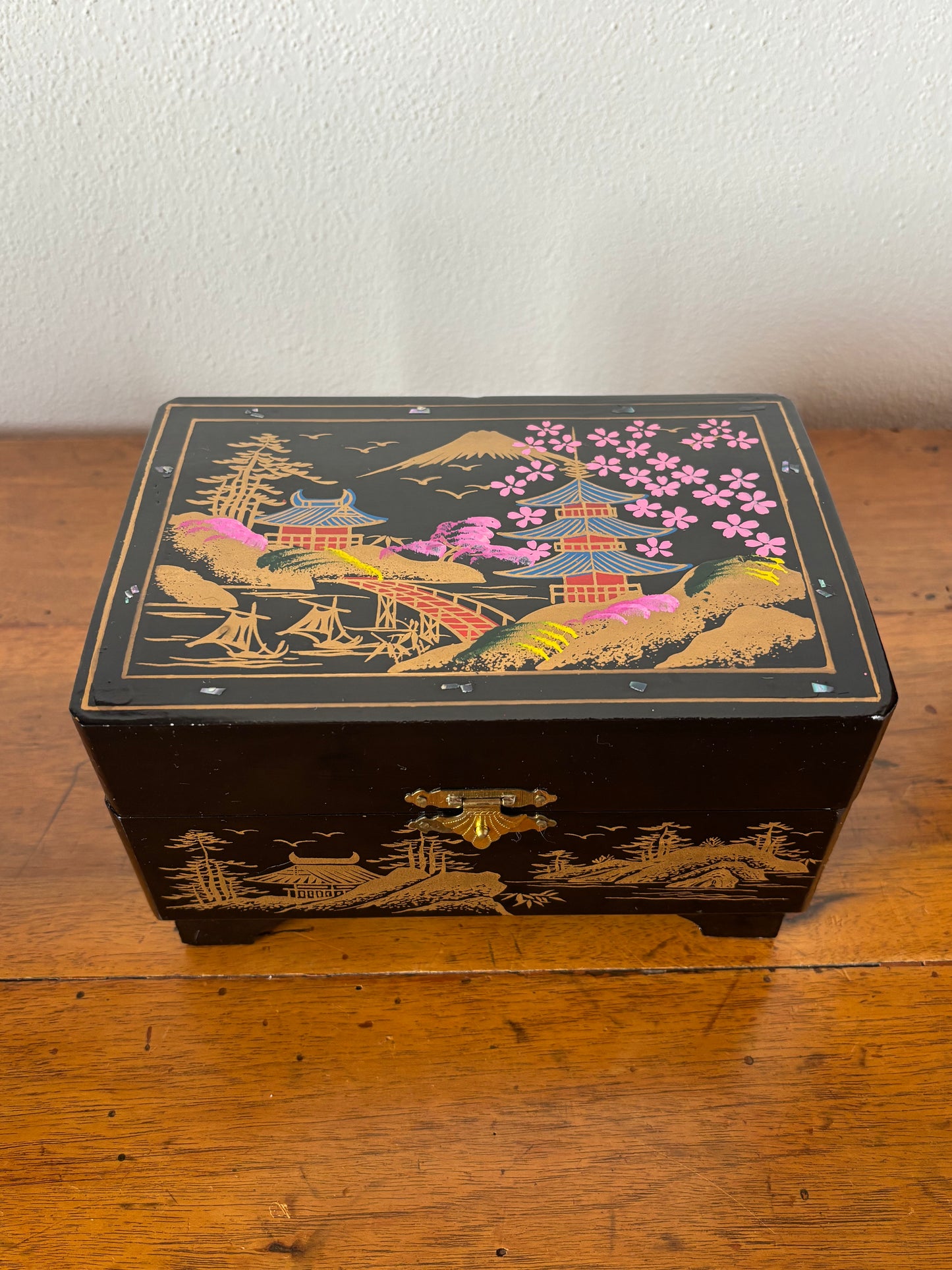 Vintage Japanese Black Lacquer Music Box