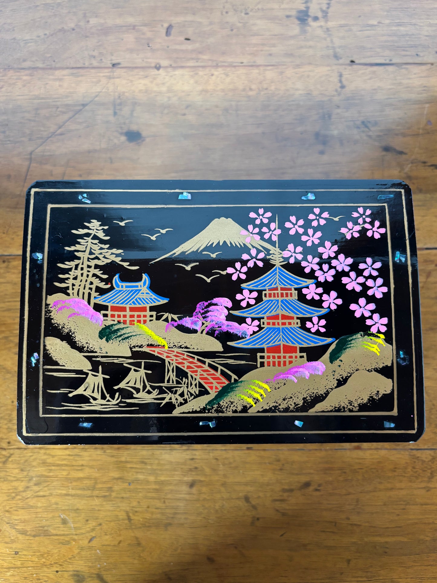 Vintage Japanese Black Lacquer Music Box