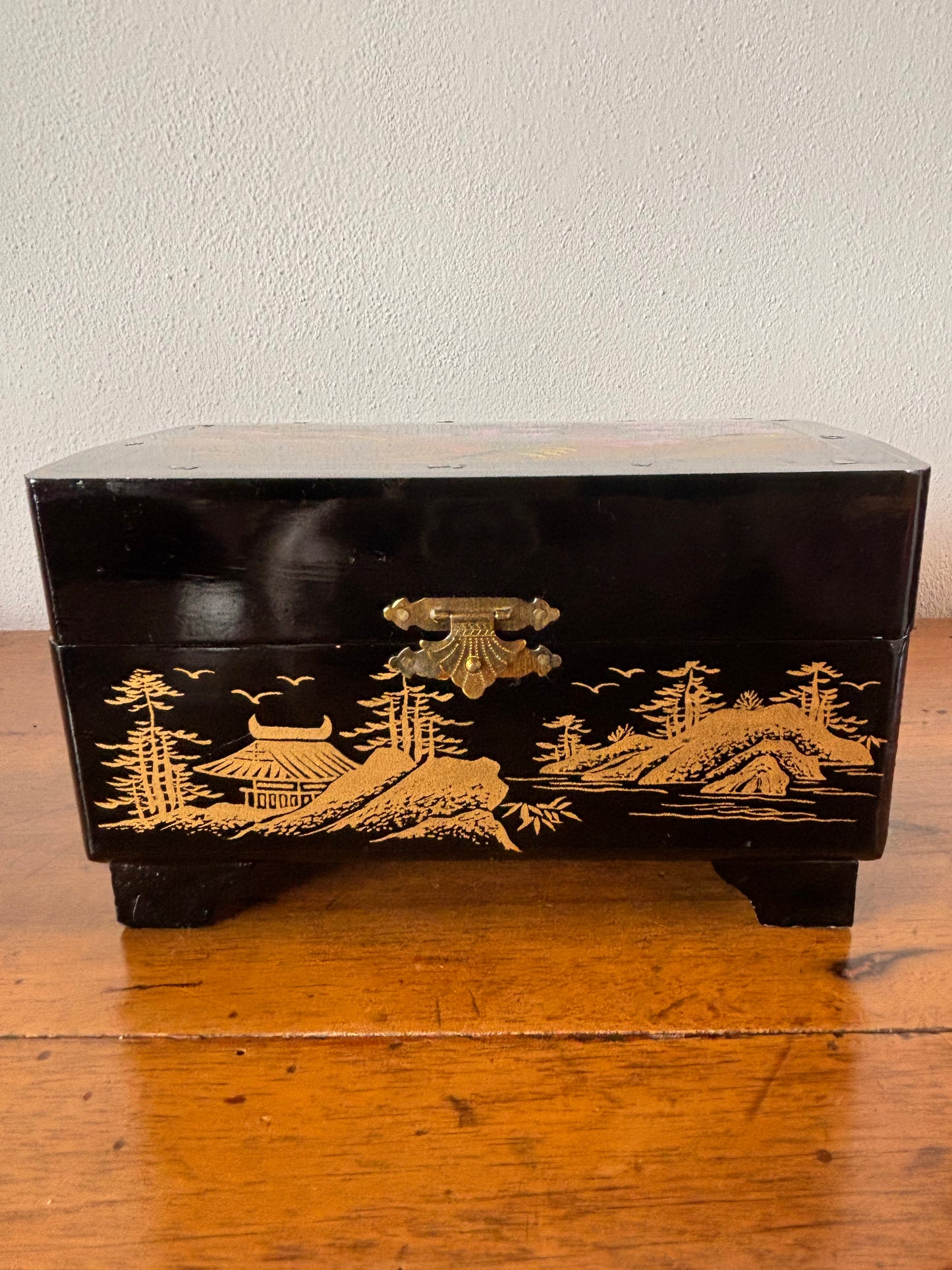 Vintage Japanese Black Lacquer Music Box