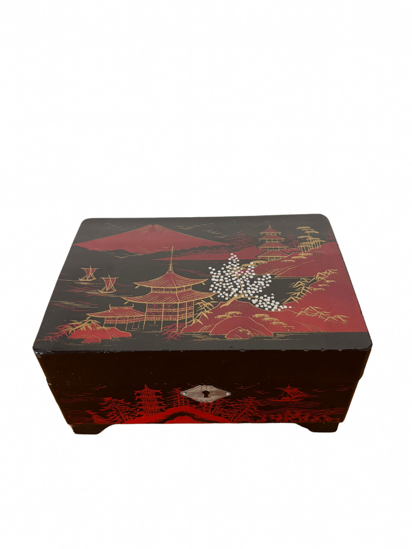 Carillon vintage in legno decorato – funzionante con chiave