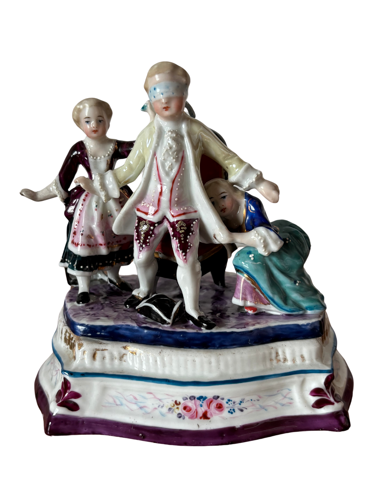 Keramik-Tintenfass aus den 1900er-Jahren – Adelsszene mit Blinde-Kuh-Spiel