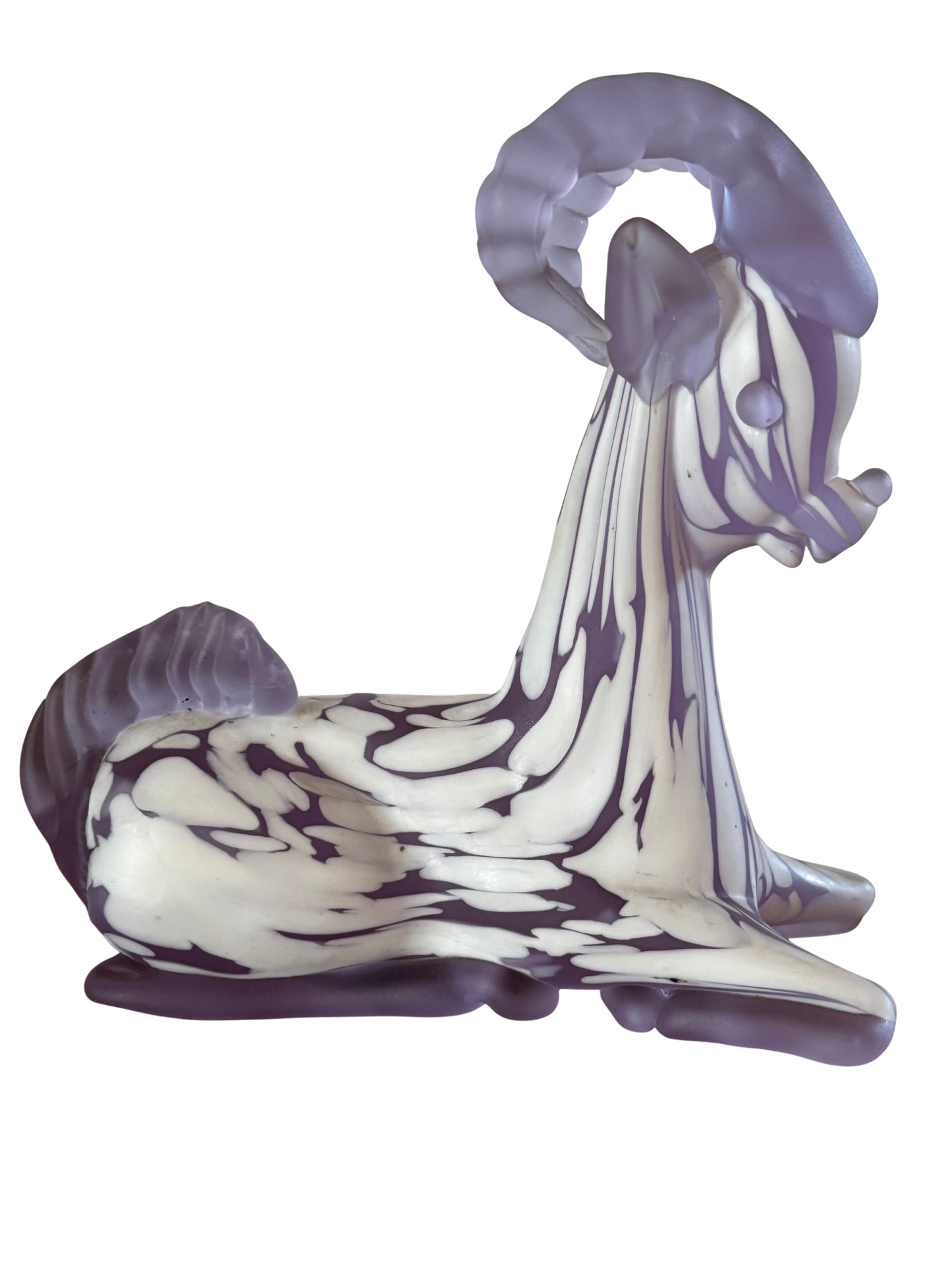 Mountain Goat in Glass – Handmade Violet and White Sculpture