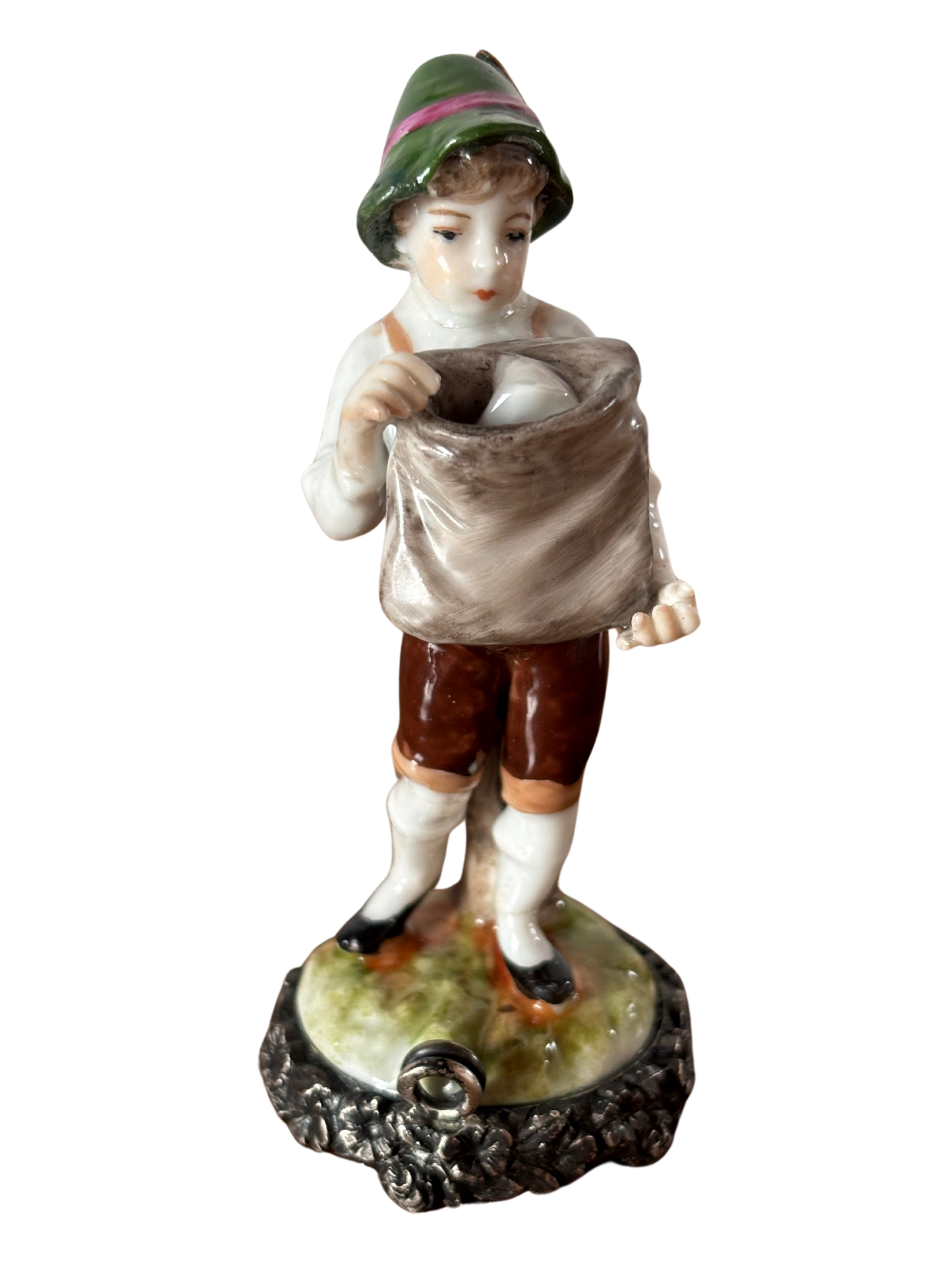 Statuetta di Postino in Ceramica con Base in Argento 800 – Pezzo Vintage da Collezione