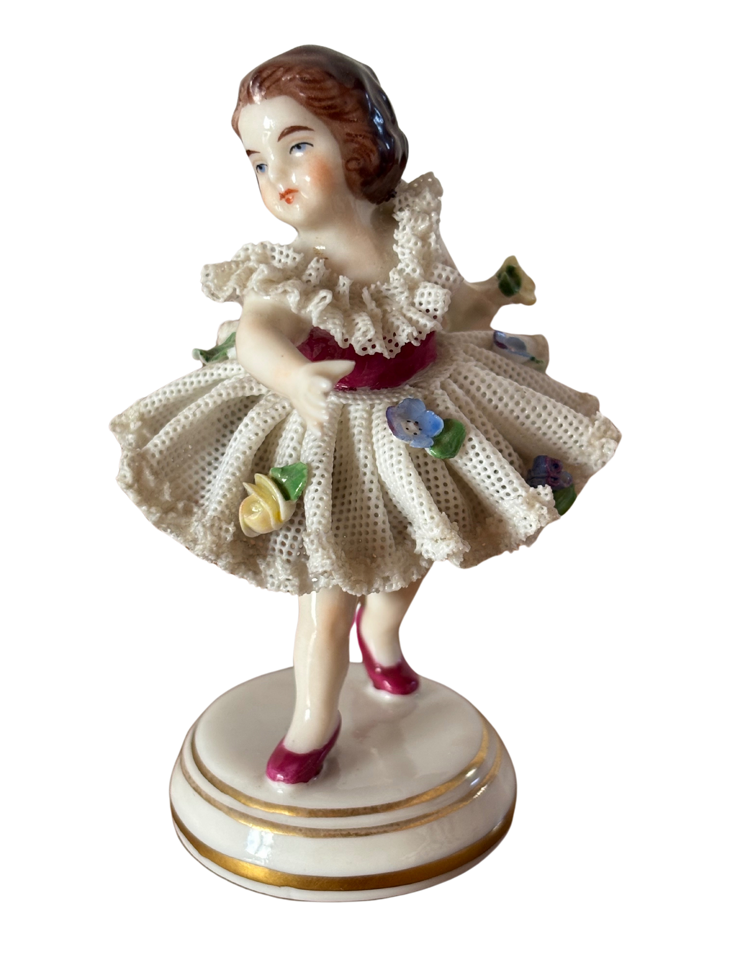 Figurine with Crowned N Mark – Girl in Tulle with Lace and Floral Details