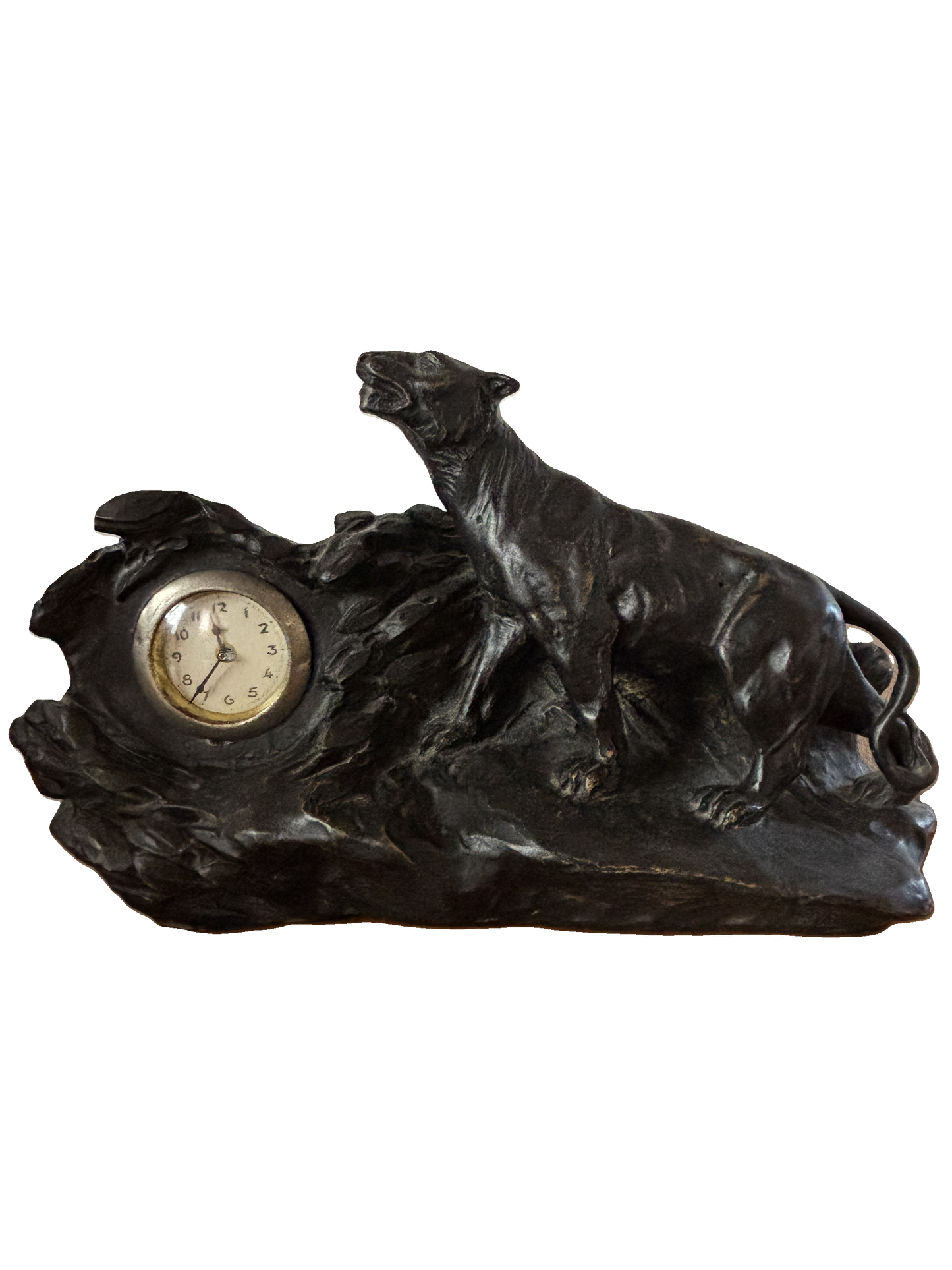 Orologio da Tavolo Art Déco con Pantera – Terracotta Effetto Bronzo – Anni ’30-’40 – Funzionante