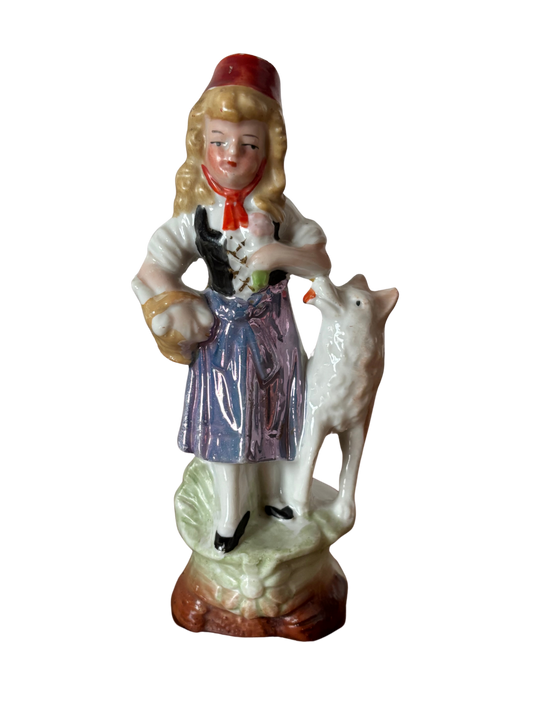 Statuina in ceramica – Cappuccetto Rosso con il lupo, stile vintage