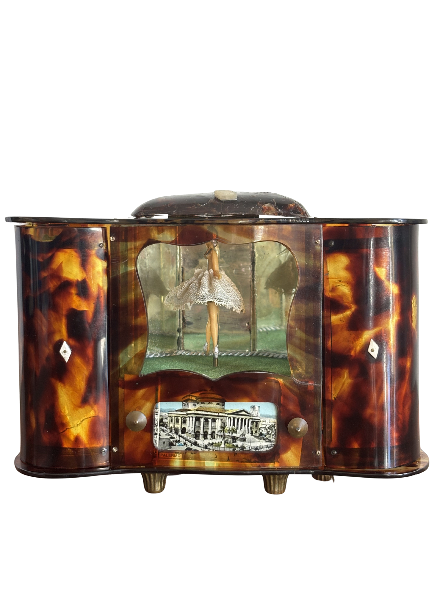 Portagioie vintage a forma di mobile bar con carillon