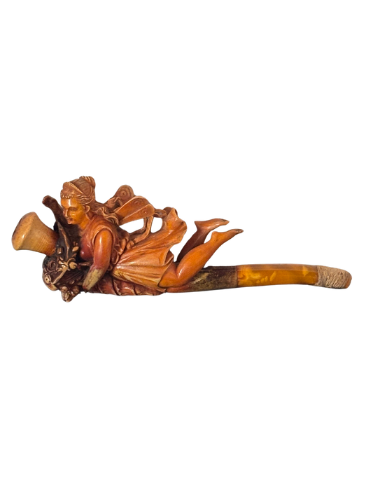 Antica pipa in schiuma di mare – Donna alata con cornucopia – Arte decorativa XIX-XX secolo