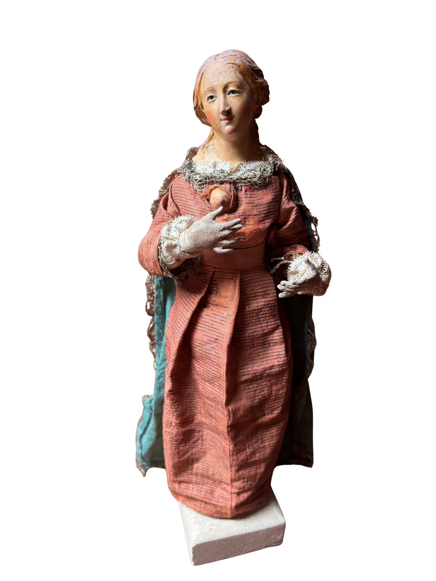 Figura della Madonna che allatta in terracotta policroma e tessuto