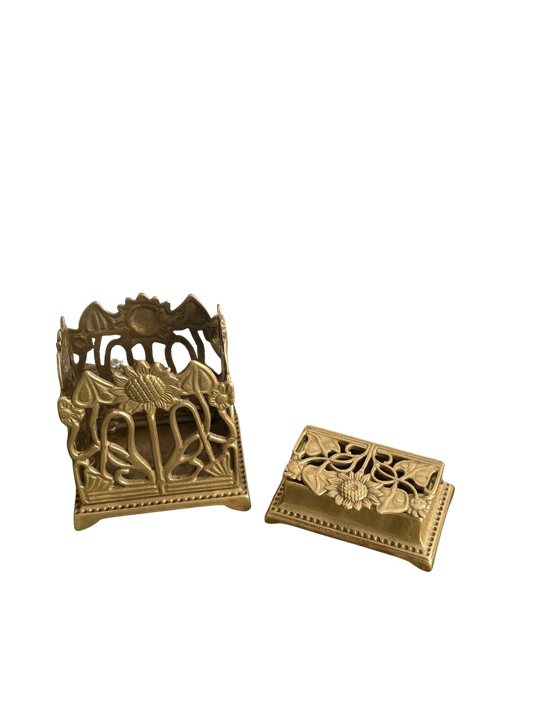 Portapenne e Portafrancobolli in Metallo – Set da Scrivania Vintage