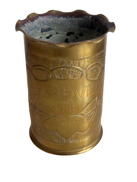 German Shell Case (1915) Converted into a Vase with “Piave 1918” Engraving – Authentic World War I Trench Art