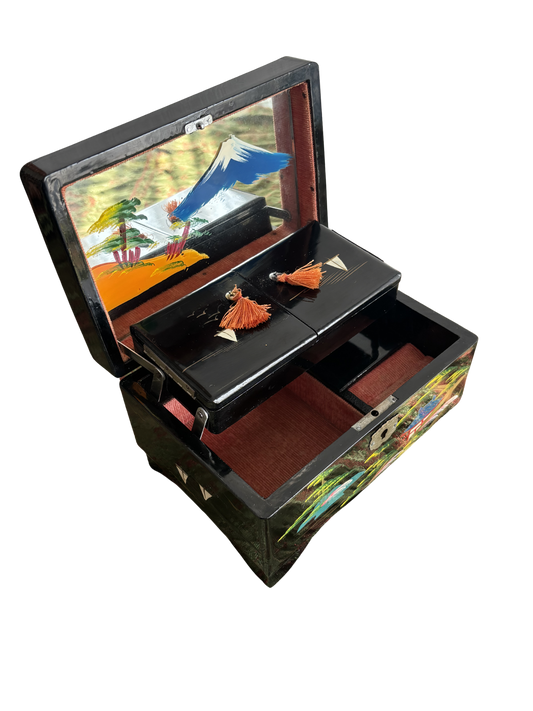 Portagioie Giapponese con Carillon – Decorato con Paesaggio di Monte Fuji colorato