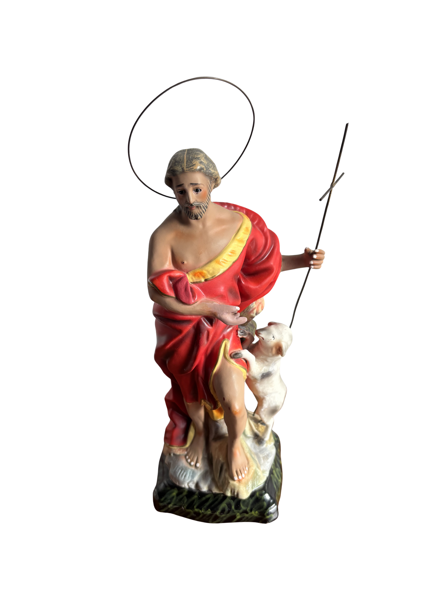 Statua in terracotta di San Giovanni Battista con occhi di vetro