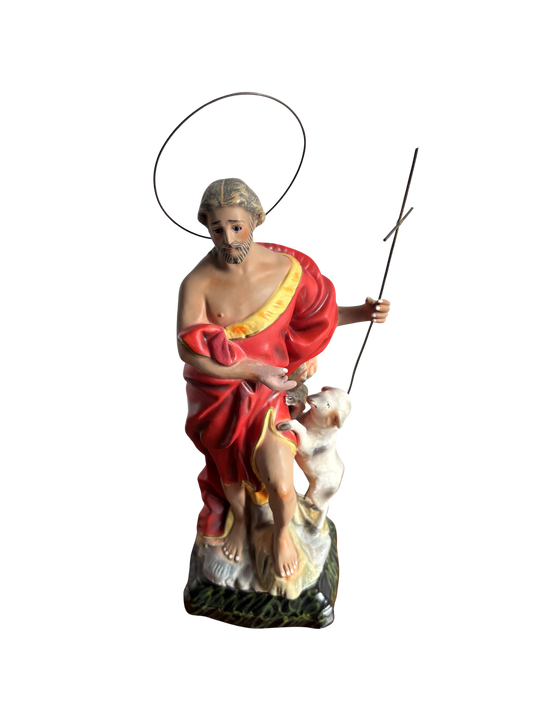Statua in terracotta di San Giovanni Battista con occhi di vetro