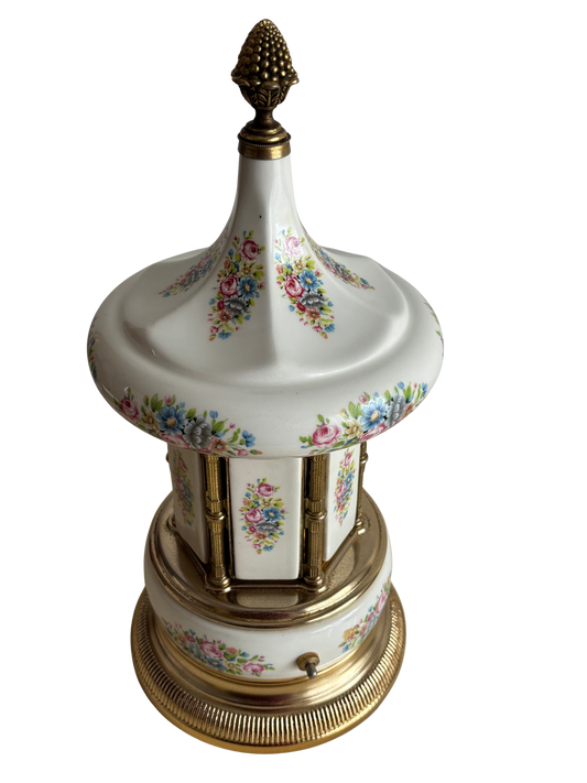 Portasigarette vintage in ceramica con carillon e decoro floreale