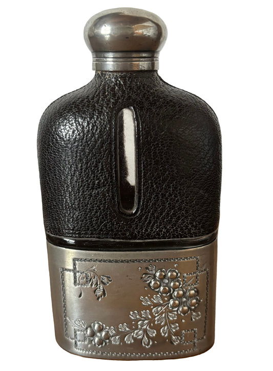 Fiaschetta Tascabile Vintage in Vetro e Metallo con Rivestimento in Pelle – Collezionismo Retrò