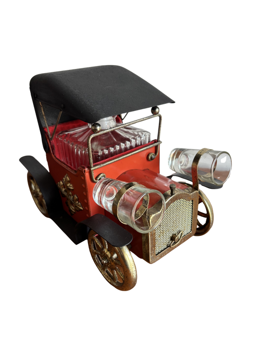 Carillon vintage da collezione a forma di automobile “Modello T” con bottiglia e bicchierini