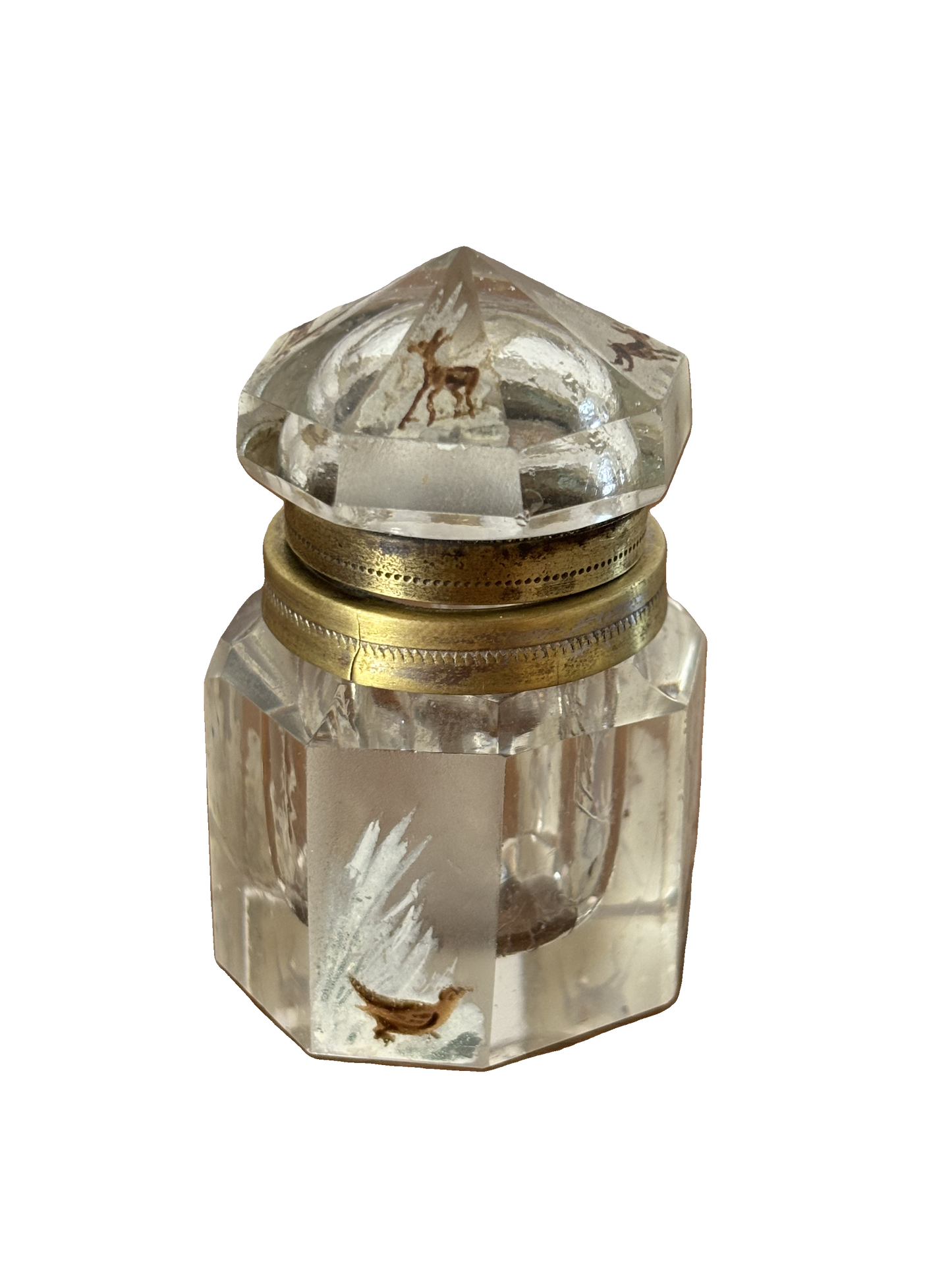Antique Hand-Painted Glass Inkwell