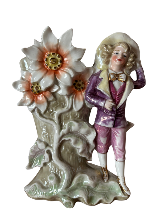 Vasetto Decorativo in Ceramica Lucida con Figura e Fiore – XX Secolo