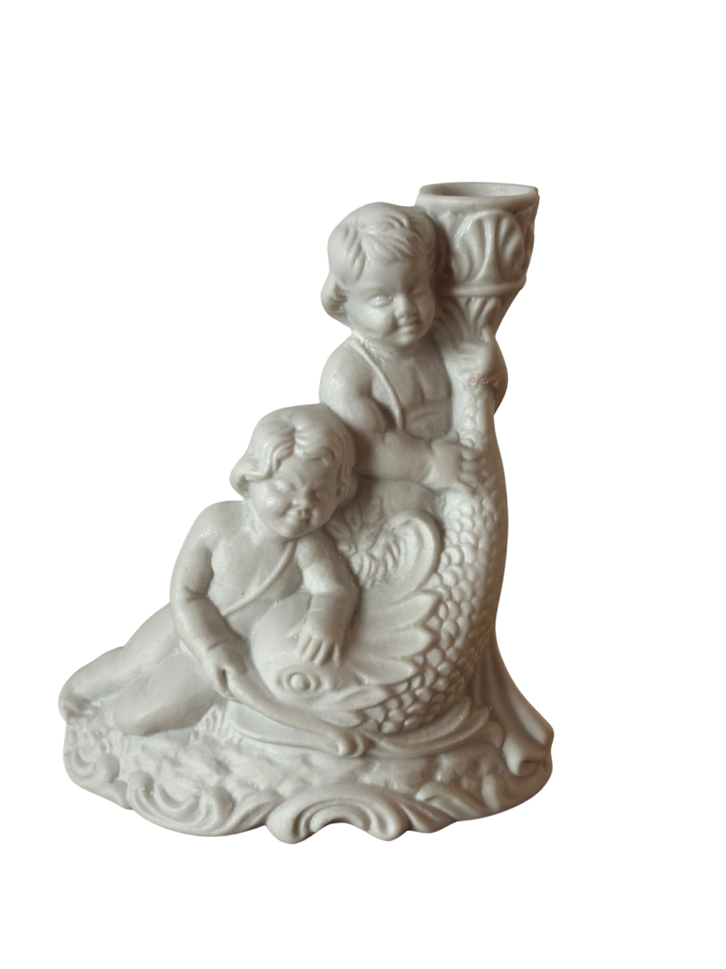 Piccola Statuetta Vintage in Ceramica con Due Putti