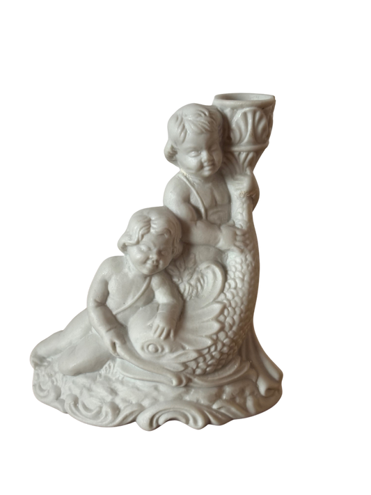 Piccola Statuetta Vintage in Ceramica con Due Putti