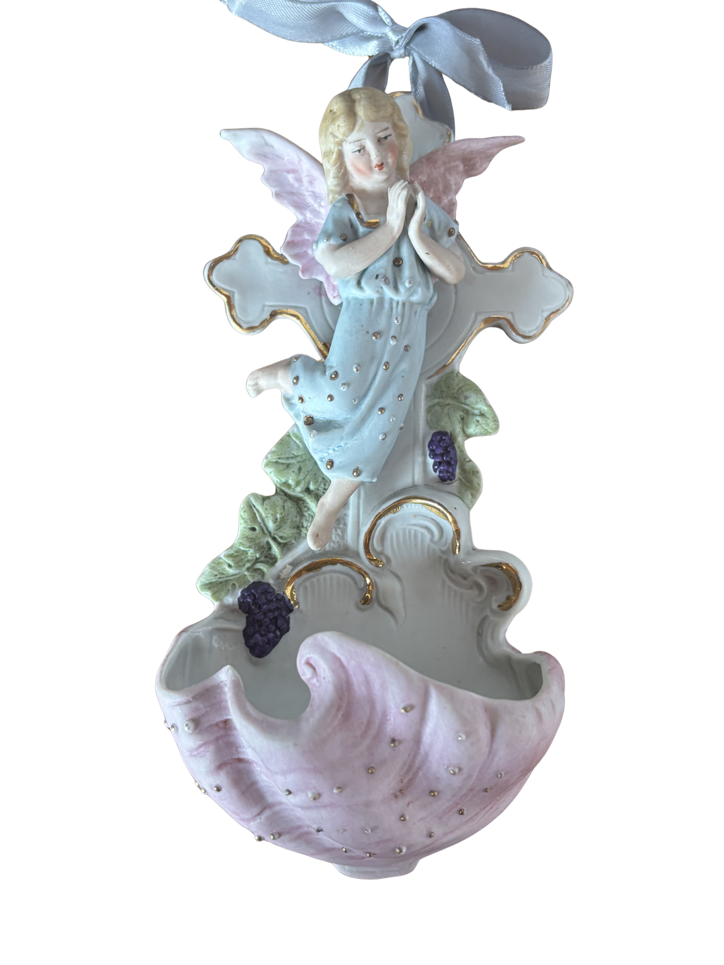 Acquasantiera in ceramica bisquit con angelo