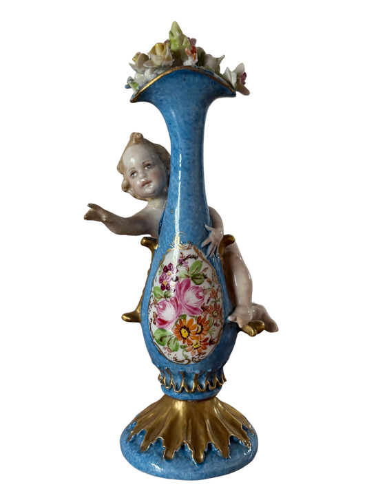 Statuetta a forma di vasetto con fiori marchiata Capodimonte